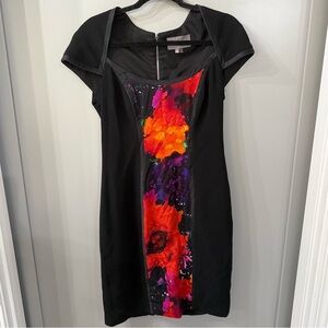 Theia Floral Watercolor Printed Sheath Cockatil Dress Size 10